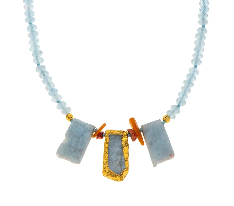 Custom Charm Necklace-Nava Zahavi Aquamarine and Coral Yellow Gold Necklace