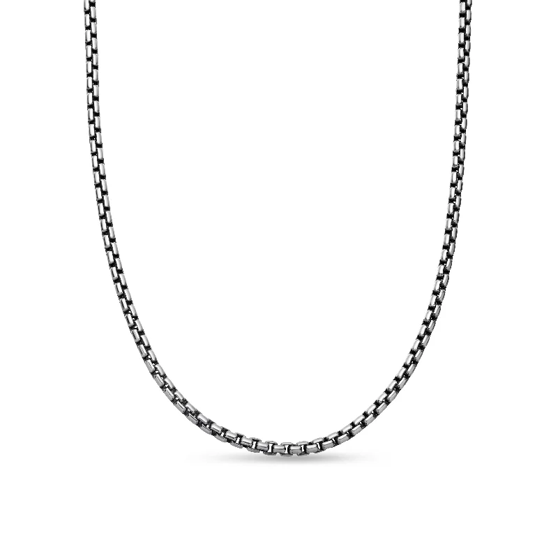 Minimalist Silver Necklace-Box Chain Necklace in Sterling Silver with 14K Yellow Gold Accent\, 2.7mm