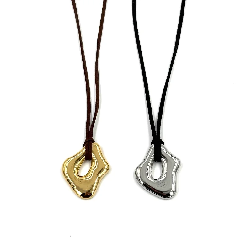 Crystal Charm Necklace-Ashley Gold Stainless Steel Artistic Design Pendant With Suede Necklace