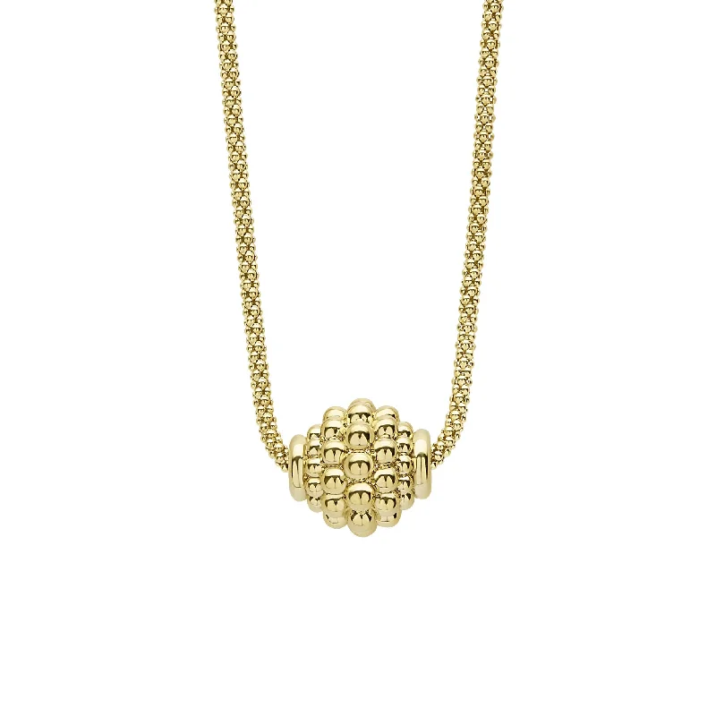 Gold Twist Necklace-Caviar Gold 18K Gold Caviar Ball Pendant Necklace