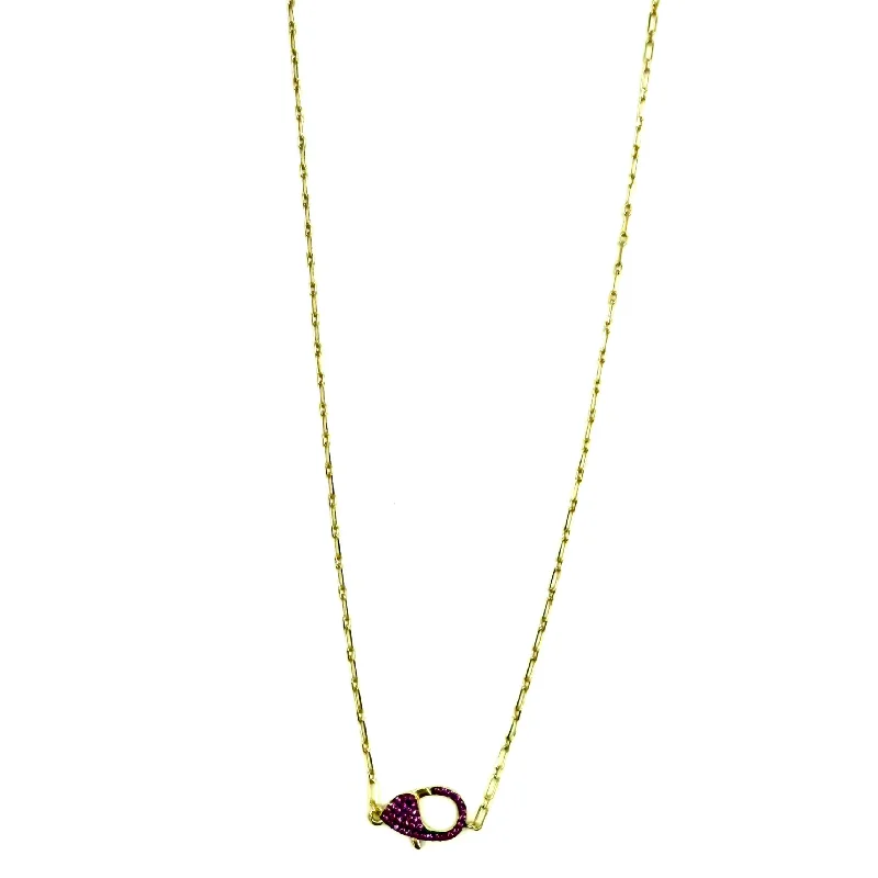 Cute Crystal Necklace-Ashley Gold Sterling Silver Gold Plated Link Chain Pink CZ Clasp Necklace