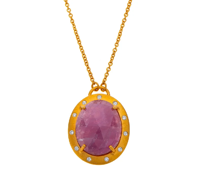 Layered Gold Necklace-Nava Zahavi Yellow Gold Pink Sapphire Diamond Necklace