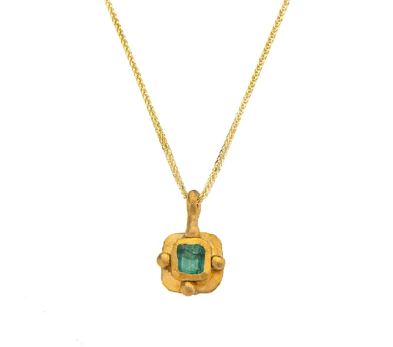 Gold Heart Pendant Necklace-Nava Zahavi Yellow Gold Square Emerald Pendant Necklace