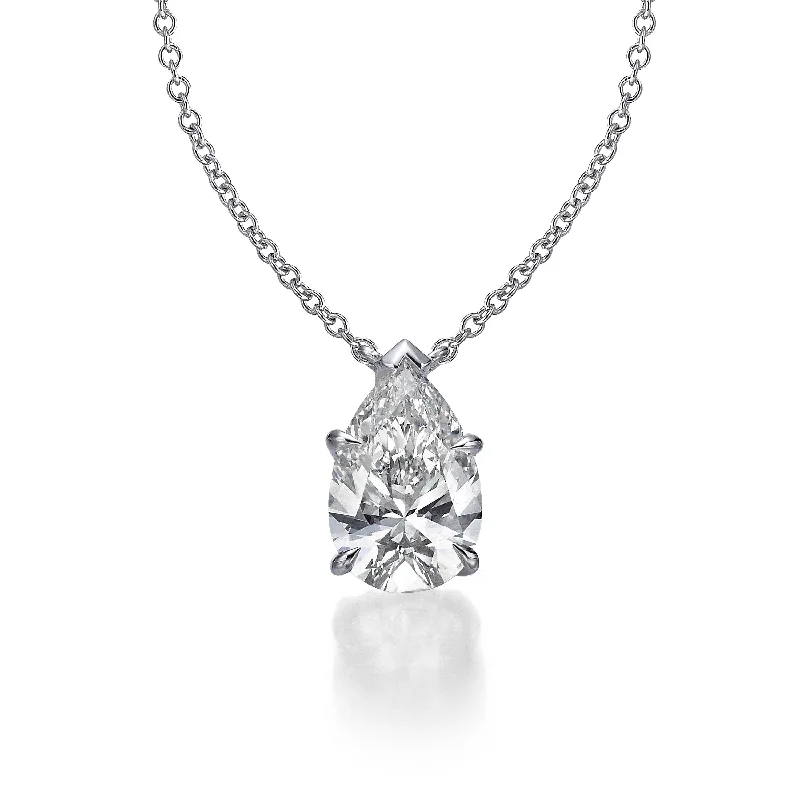 Gold Name Necklace-2.00 ct Lab Grown Pear Shape Diamond Solitaire Pendant Necklace