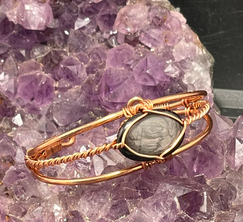 Custom Initial Bracelet-Hypersthene Copper Bracelet Wire wrapped Handmade