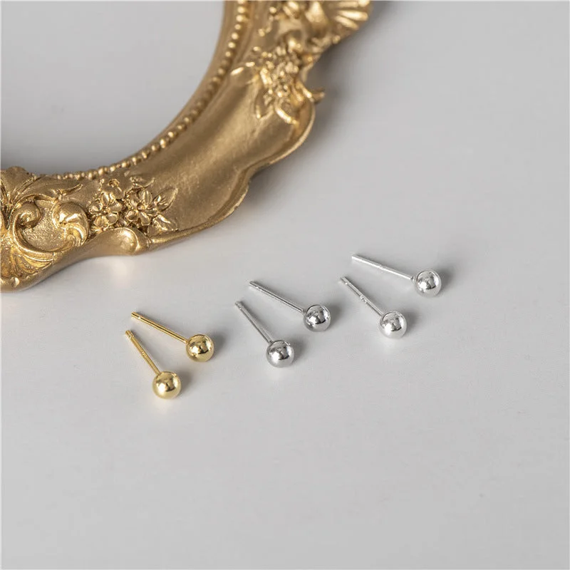 Custom Gold Wedding Band Set-Retro Round Silver Plating Ear Studs 1 Pair