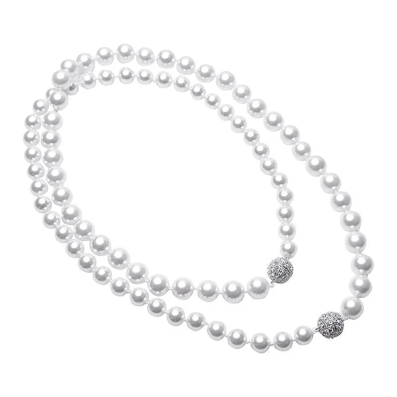 Pearl Drop Necklace-Double Pave Clasp Pearl Necklace