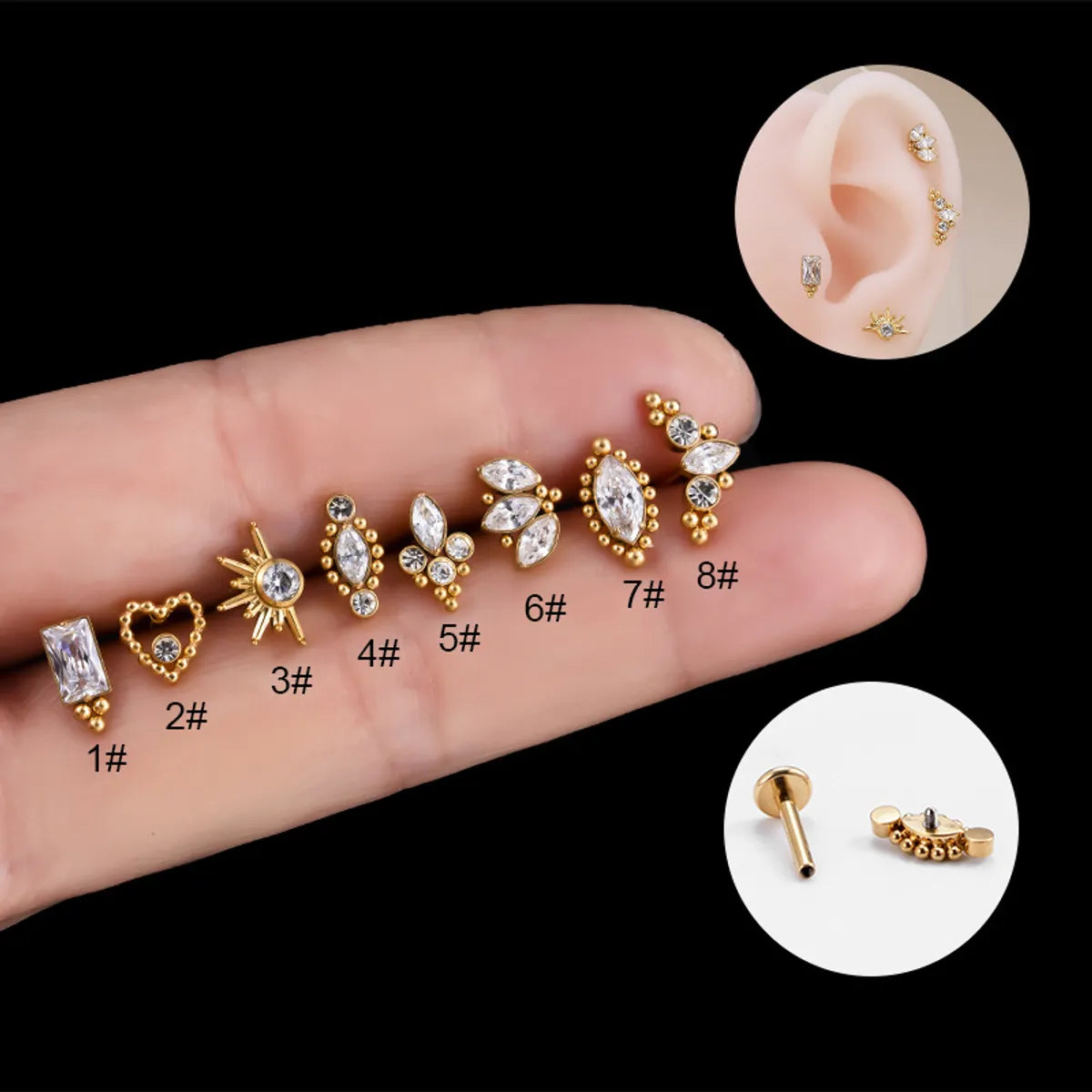 Blue Sapphire Ring-1 Piece Simple Style Heart Shape Crown Eye Inlaid Zircon Titanium Ear Studs