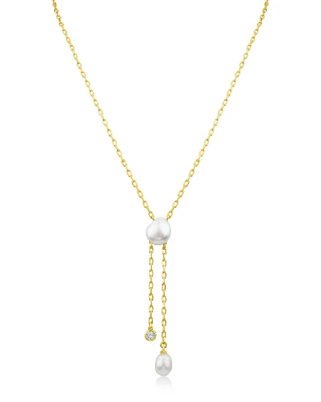 Silver Rope Necklace-Pearl Drop Y-Necklace