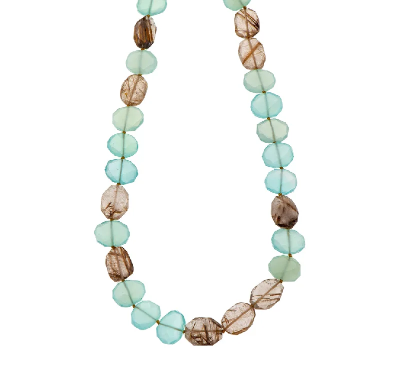 Adjustable Gold Necklace-Nava Zahavi Peruvian Chalcedony and Ruthilated Quartz Necklace