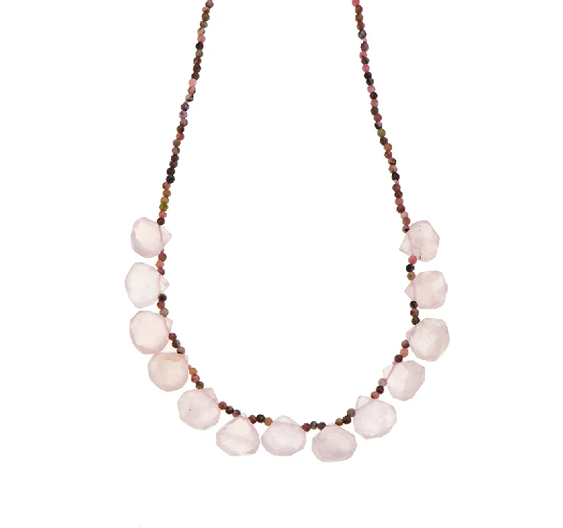 Simple Bar Necklace for Women-Nava Zahavi Delicate Rose Quarz and Agat Necklace