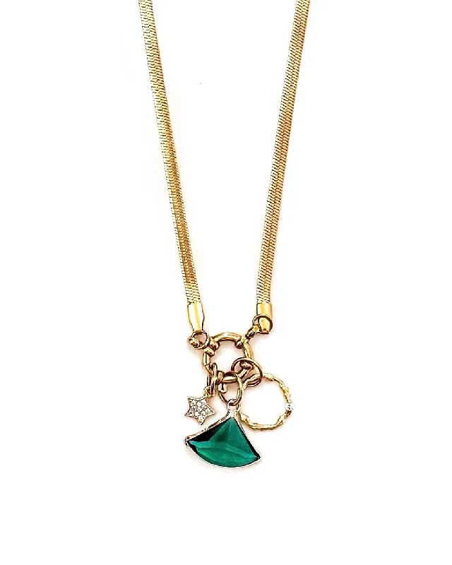 Simple Crystal Pendant Necklace-Emerald Star Charm Necklace