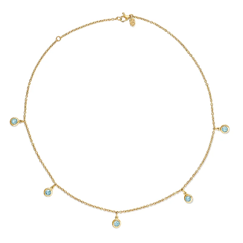 Colorful Gold Necklace-Talya Five Stone Necklace Yellow Gold - Blue Topaz