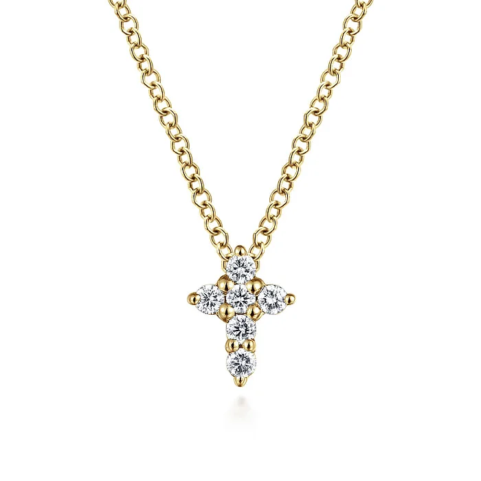 Heart Shaped Pendant Necklace-14K Yellow Gold Diamond Cross Pendant Necklace