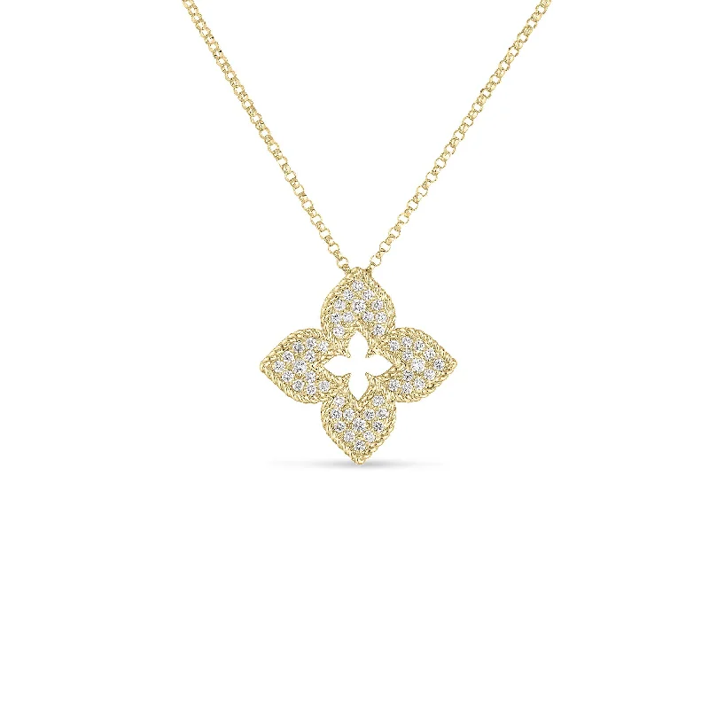 Personalized Birthstone Pendant Necklace-18K YELLOW GOLD VENETIAN PRINCESS PAVE DIAMOND FLOWER NECKLACE