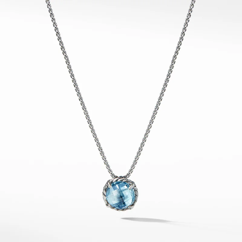 Geometric Gold Necklace-Petite Chatelaine® Necklace in Sterling Silver with Blue Topaz\, 10mm