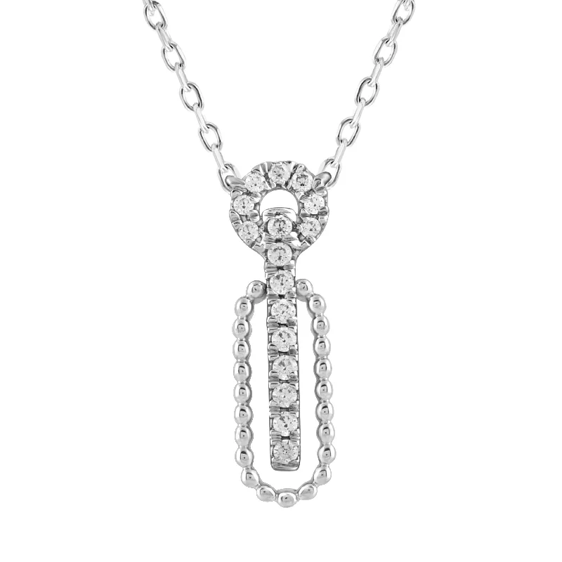 Long Silver Chain Necklace-LADIES NECKLACE 0.10CT ROUND DIAMOND 14K WHITE GOLD