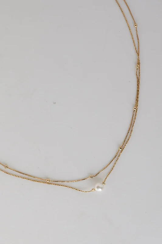 Handmade Chain Necklace-Harlow Gold Pearl Layered Chain Necklace