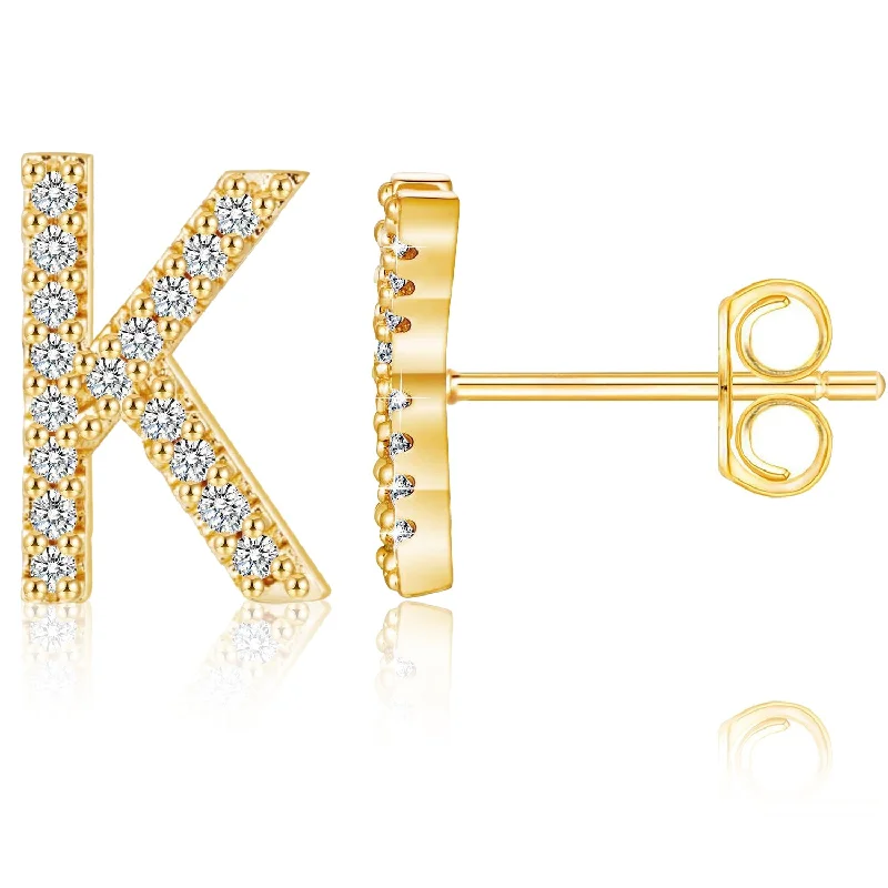 Alphabet Letter Earrings K Gold White Stone