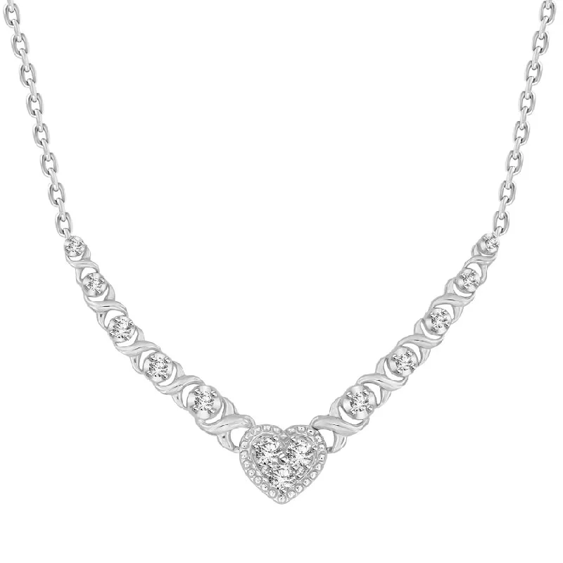 Personalized Charm Necklace-LADIES NECKLACE 0.35CT ROUND DIAMOND 10K WHITE GOLD