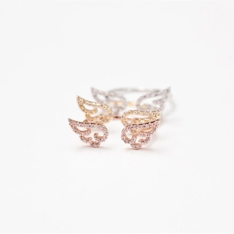 Full Diamond Wings Open Ring (Rose Gold)