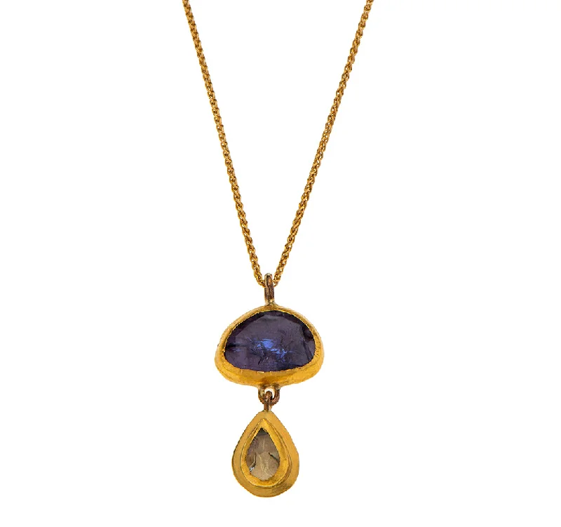 Layered Heart Necklace-Nava Zahavi Yellow Gold Tanzanite and Tourmaline Necklace