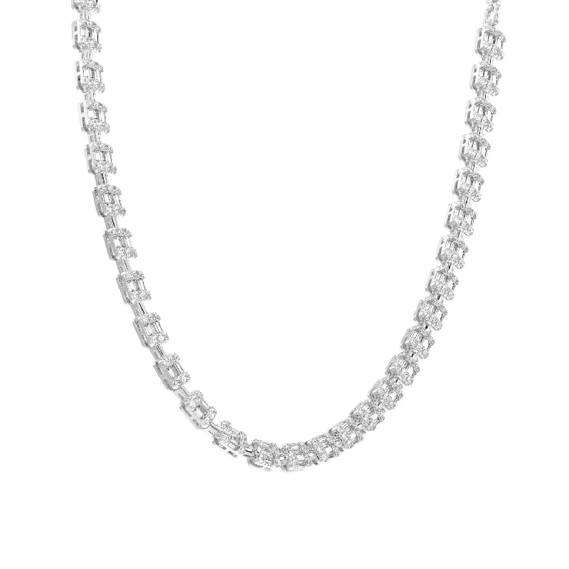 Fashionable Pendant Necklace-LADIES NECKLACE 4.00CT ROUND/BAGUETTE DIAMOND 14K WHITE GOLD