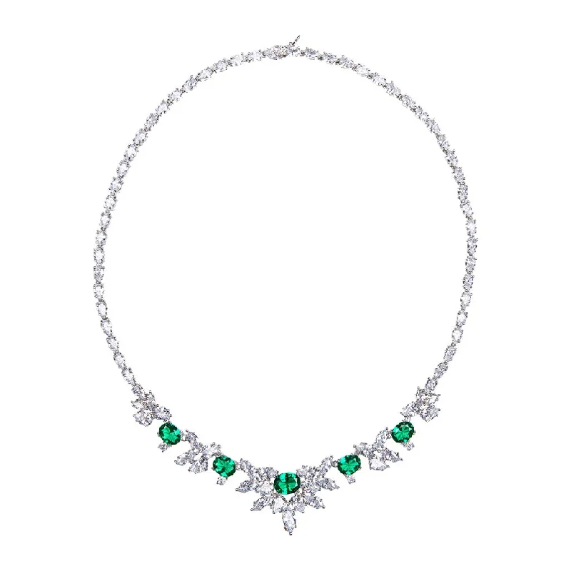 Elegant Crystal Necklace-Emerald Multi Shaped Spiked Bib Necklace