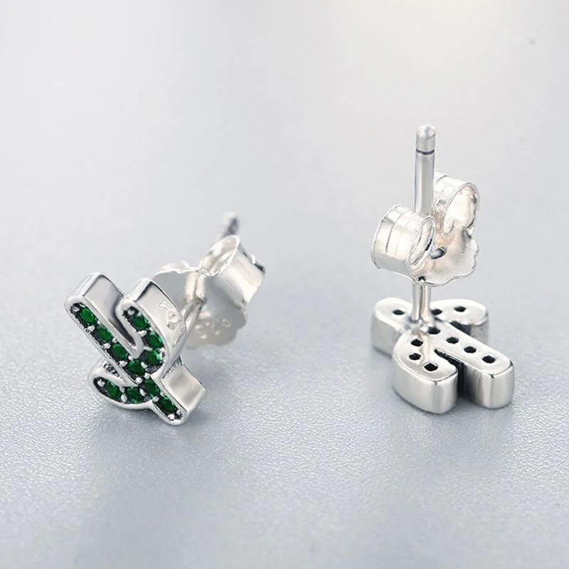 Vintage Promise Ring-1 Pair Simple Style Cactus Flower Watermelon Inlay Sterling Silver Zircon Ear Studs