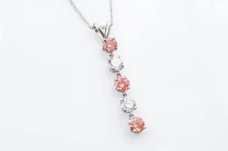 Birthstone Silver Necklace-Lab Grown Pink and White Diamond Necklace