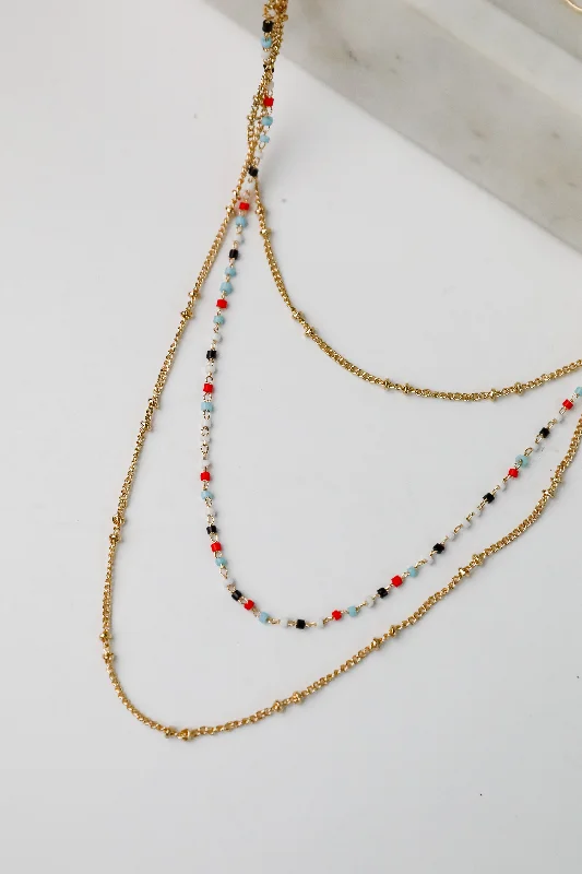 Custom Gold Necklace with Initials-Sophie Multi Beaded Layered Necklace