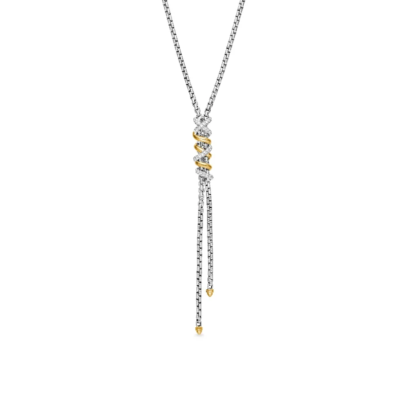 Trendy Pendant Necklace-Helena Y Necklace in Sterling Silver with 18K Yellow Gold with Diamonds