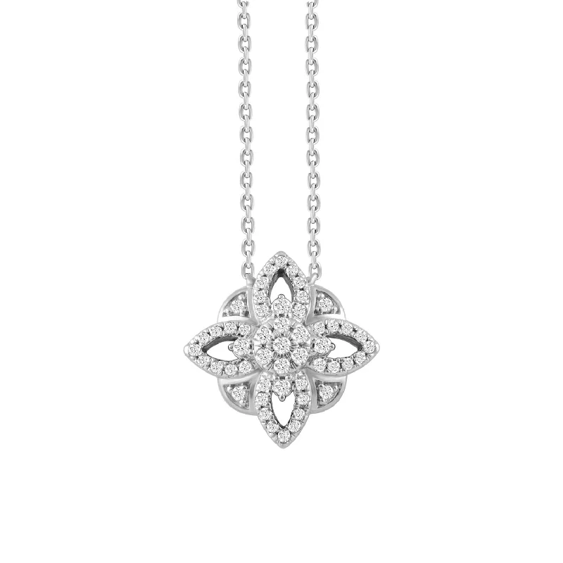 Heart Shaped Pendant Necklace-LADIES NECKLACE 0.25CT ROUND DIAMOND 10K WHITE GOLD