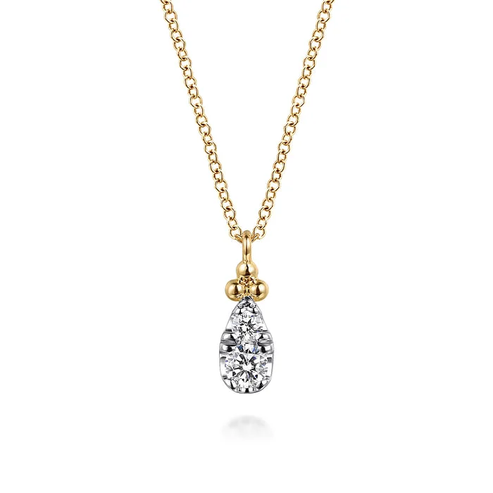 Classic Beaded Necklace-14K Yellow Gold Diamond Bujukan Teardrop Pendant Necklace