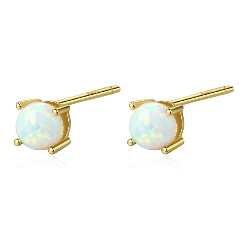 Minimalist Four-Claw Opal Earrings White Stone