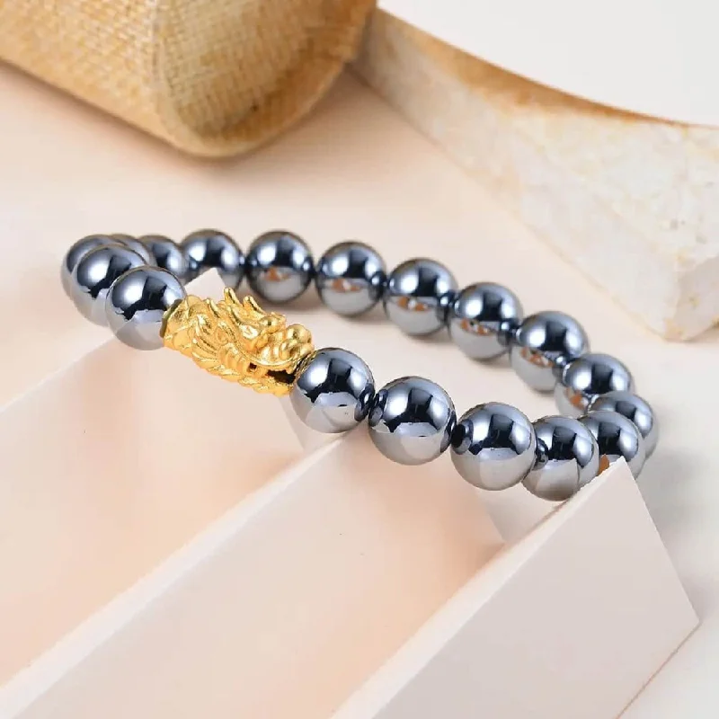 Chunky Gold Bracelet-Dragon Head Terahertz Beaded Bracelet