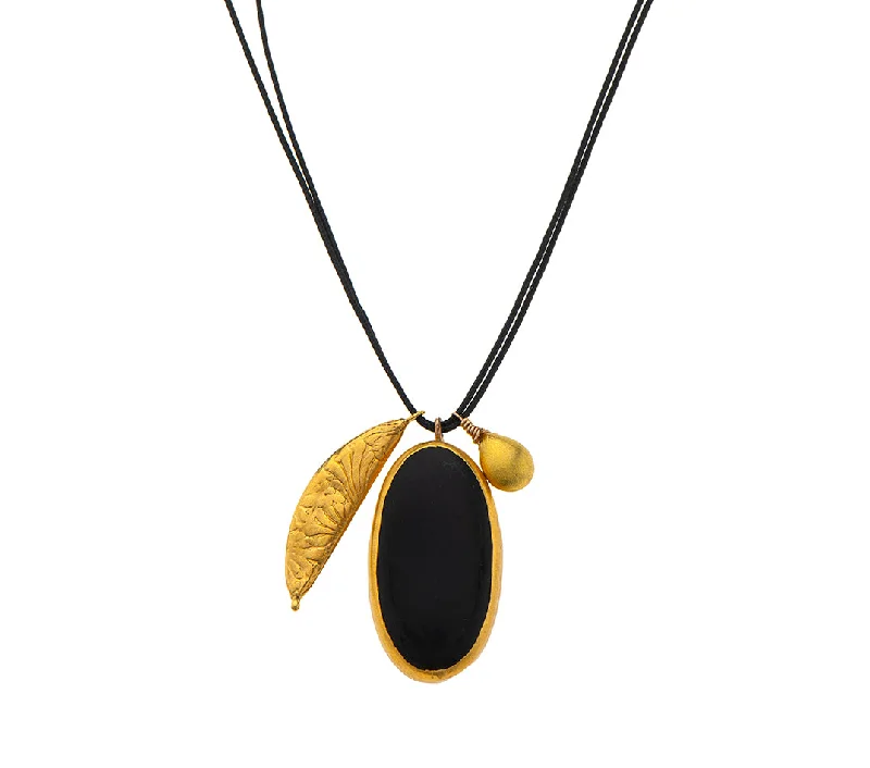 Natural Crystal Necklace-Nava Zahavi Yellow Gold Onyx Necklace