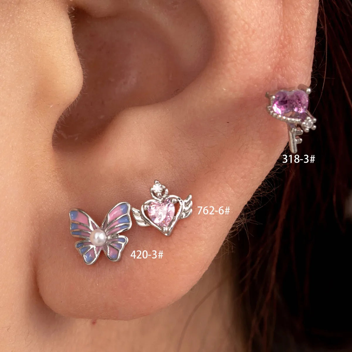 Pearl Wedding Ring-1 Piece IG Style French Style Simple Style Heart Shape Wings Butterfly Enamel Inlay Copper Pearl Zircon Ear Studs