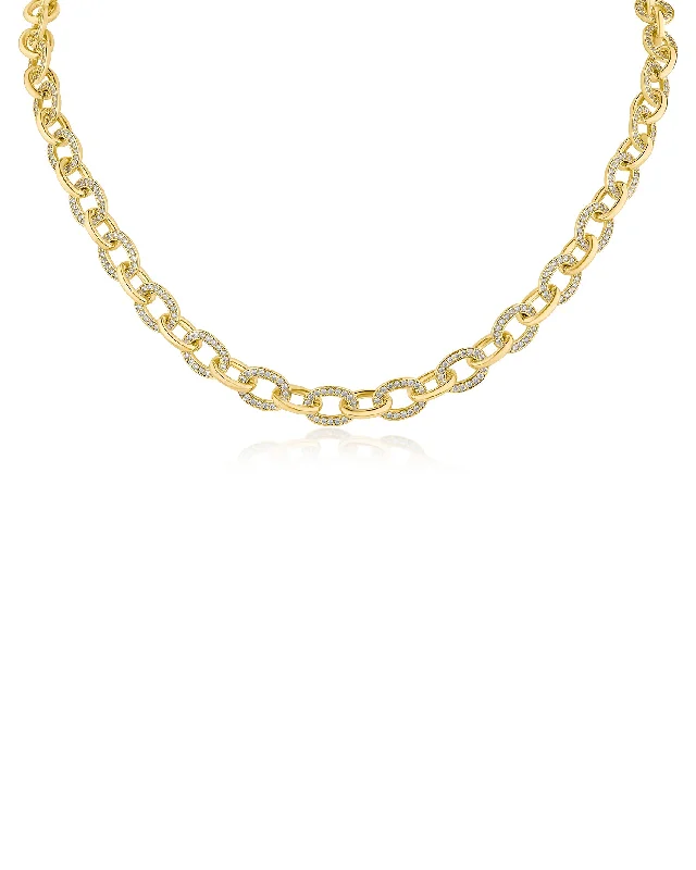 Customizable Gold Necklace-Pave CZ Chain Necklace