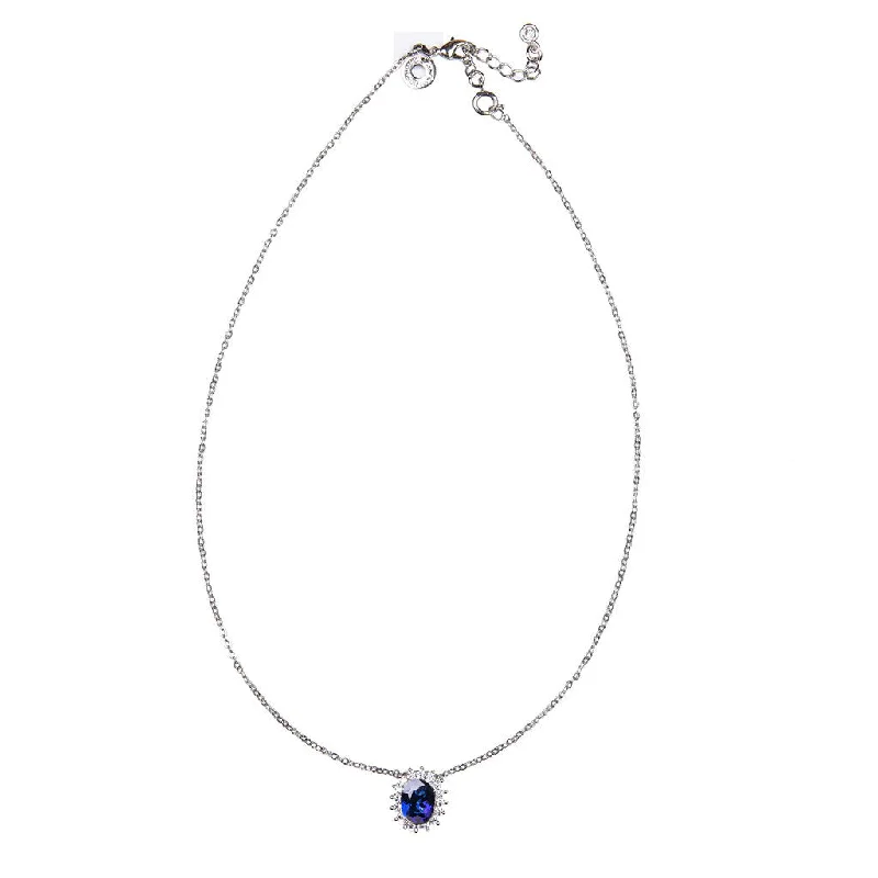 Long Layered Necklace-Oval Sapphire Pendant Necklace