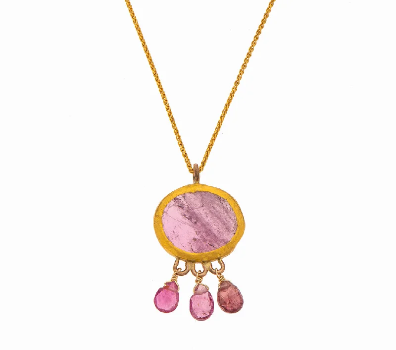 Classic Diamond Necklace-Nava Zahavi Yellow Gold Pink Tourmaline Pendant Necklace