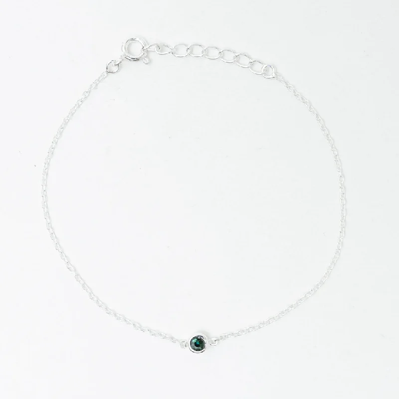 Luxury Silver Bracelet-Silver Blue Tourmaline Solitaire Bracelet