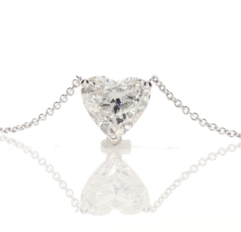 Custom Birthstone Necklace-2.06 ct Heart Shaped Diamond Pendant Necklace