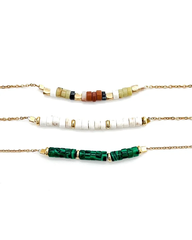 Colorful Gemstone Pendant Necklace-Flora Dainty Beaded Necklace || Choose Color