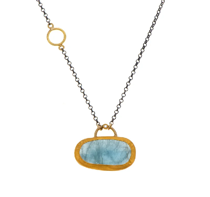 Moon Pendant Necklace-Nava Zahavi Yellow Gold, Sterling and Aqua Ginny Necklace