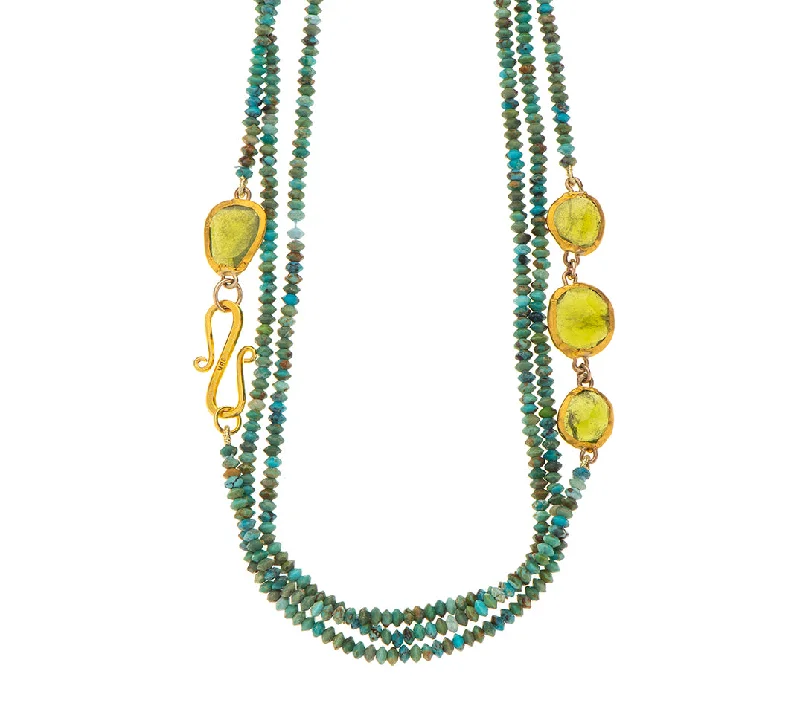 Handmade Pendant Necklace-Nava Zahavi Turquoise and Tourmaline Yellow Gold Necklace