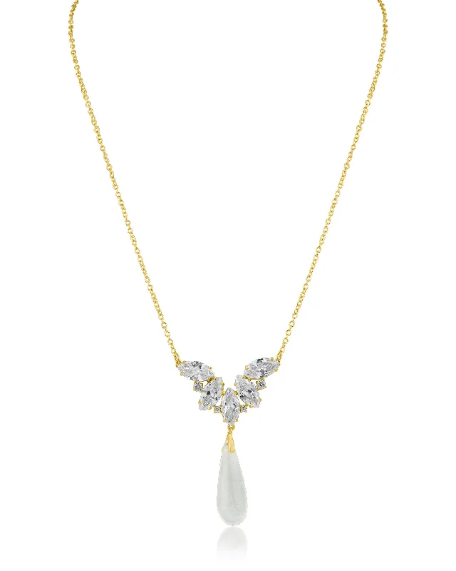 Modern Silver Necklace-Marquise CZ and Lucite Pendant Necklace