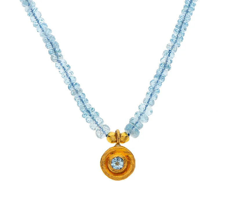 Bright Gold Pendant Necklace-Nava Zahavi Sparkle Blue Necklace