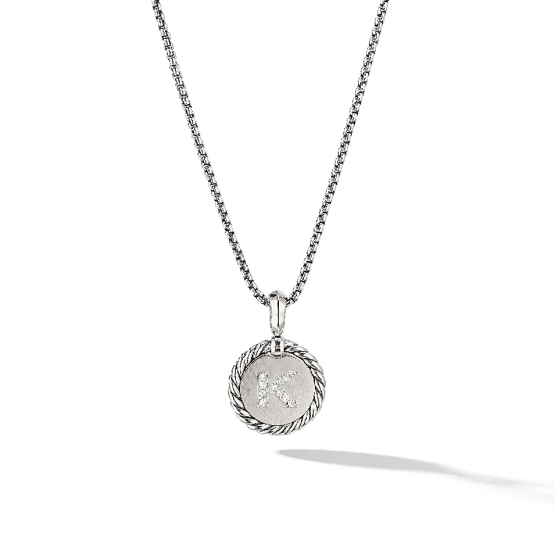 Dainty Diamond Necklace-Initial Charm Necklace in Sterling Silver with Diamond K