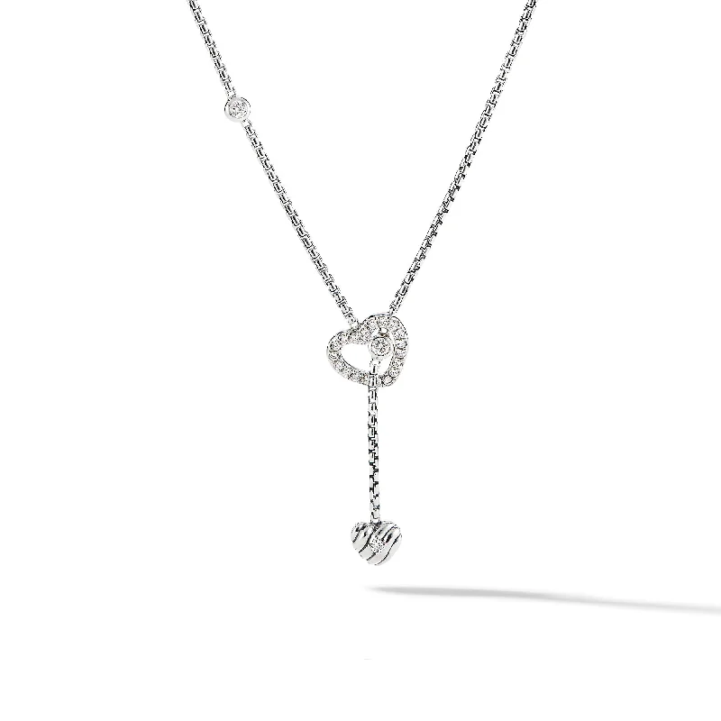 Custom Birthstone Necklace-Cable Collectibles® Heart Y Necklace in Sterling Silver with Diamonds